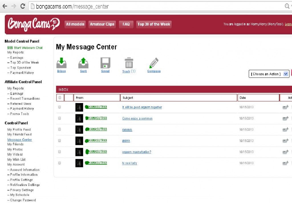 Messaging in Bongacams