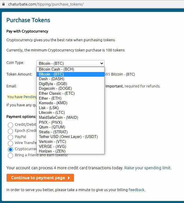 Chaturbate token price