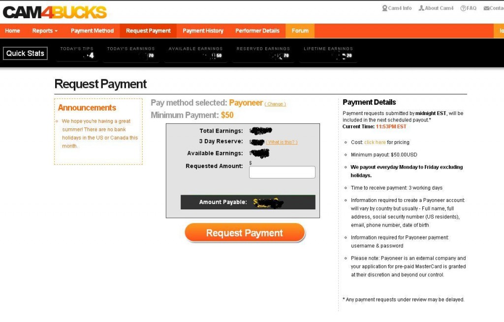 Get payout from Cam4bucks