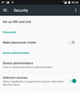 Security settings on phone - allow/disallow app installation from unknown sources