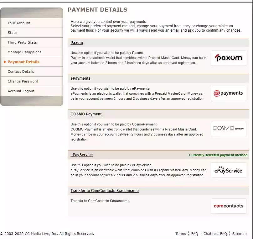 Camcontacts uses ePayservice