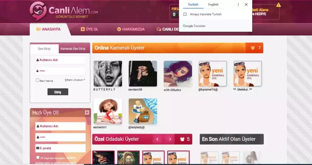 Using Chrome to translate Turkish site Canlialem.com