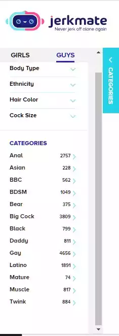 Gay cam options like bear, twink, hunk, BBC