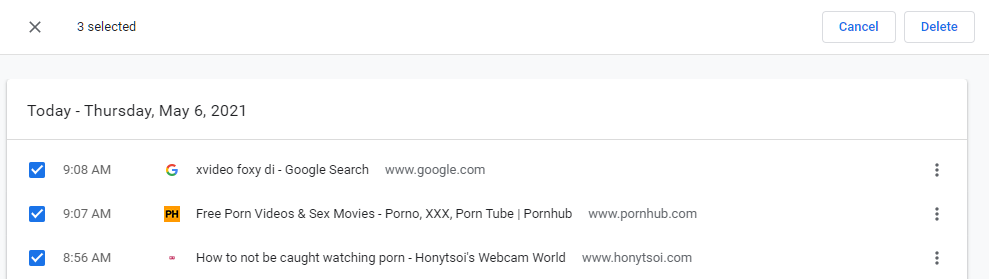 Choosing browser history to delete