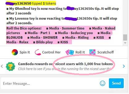 "nicest users" will win 1,000 free tokens from Camsoda